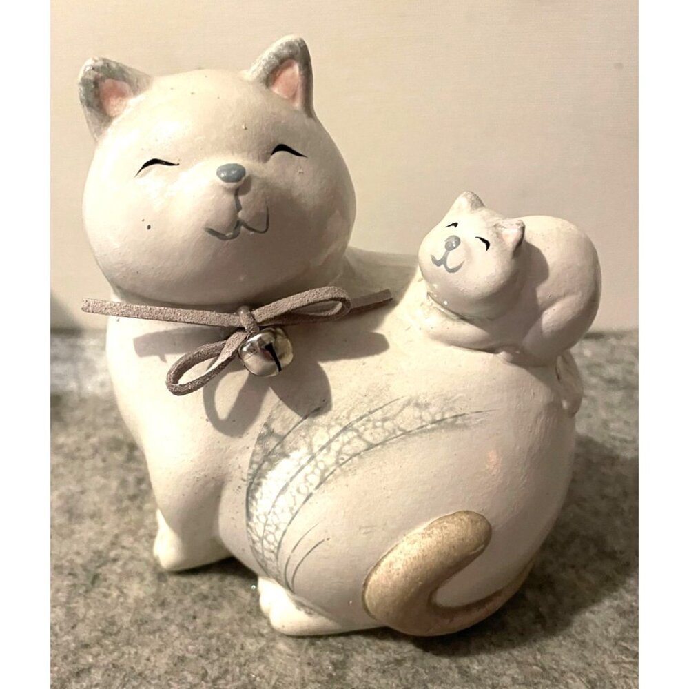 Adorable Fat Cat And Kitten Figurine by Melrose Terra Cotta  #2437